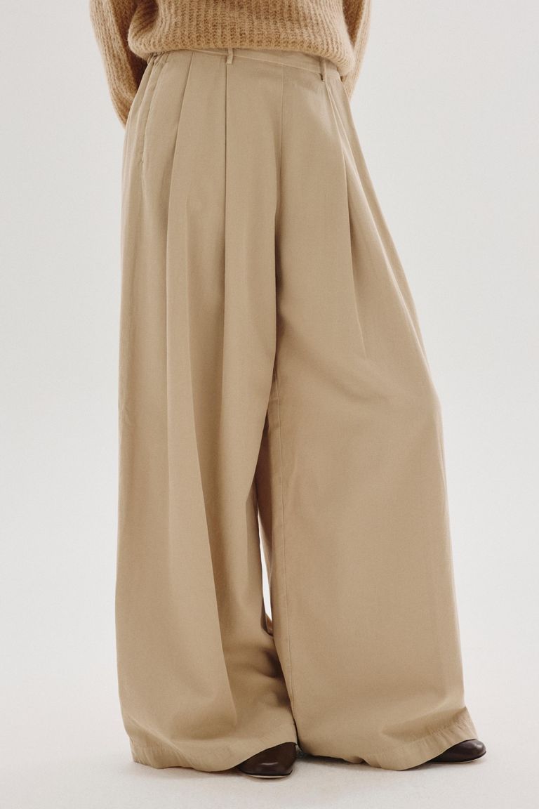 Pantalone ampio in flanella di cotone lana