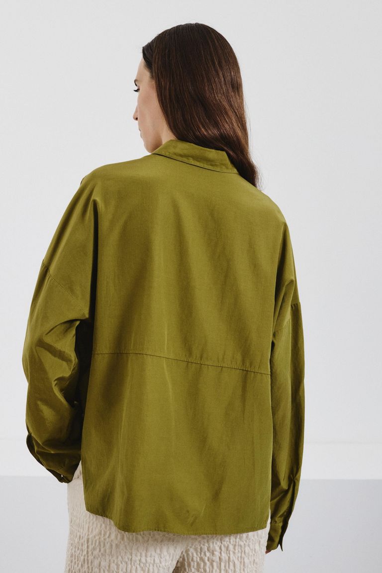 Habutai silk and cotton shirt avocado