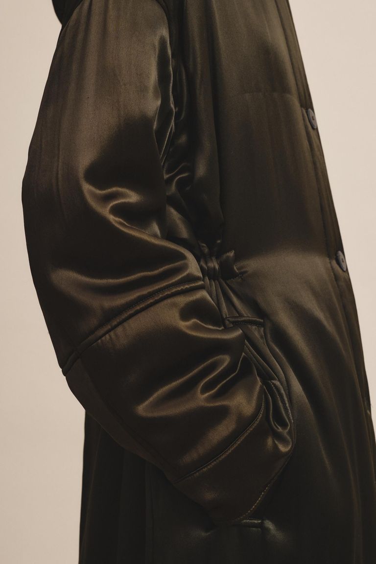 Parka in shiny viscose satin