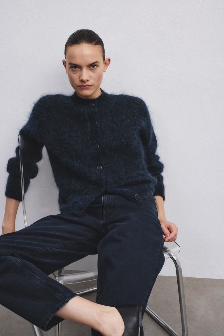 Crewneck cardigan in mohair