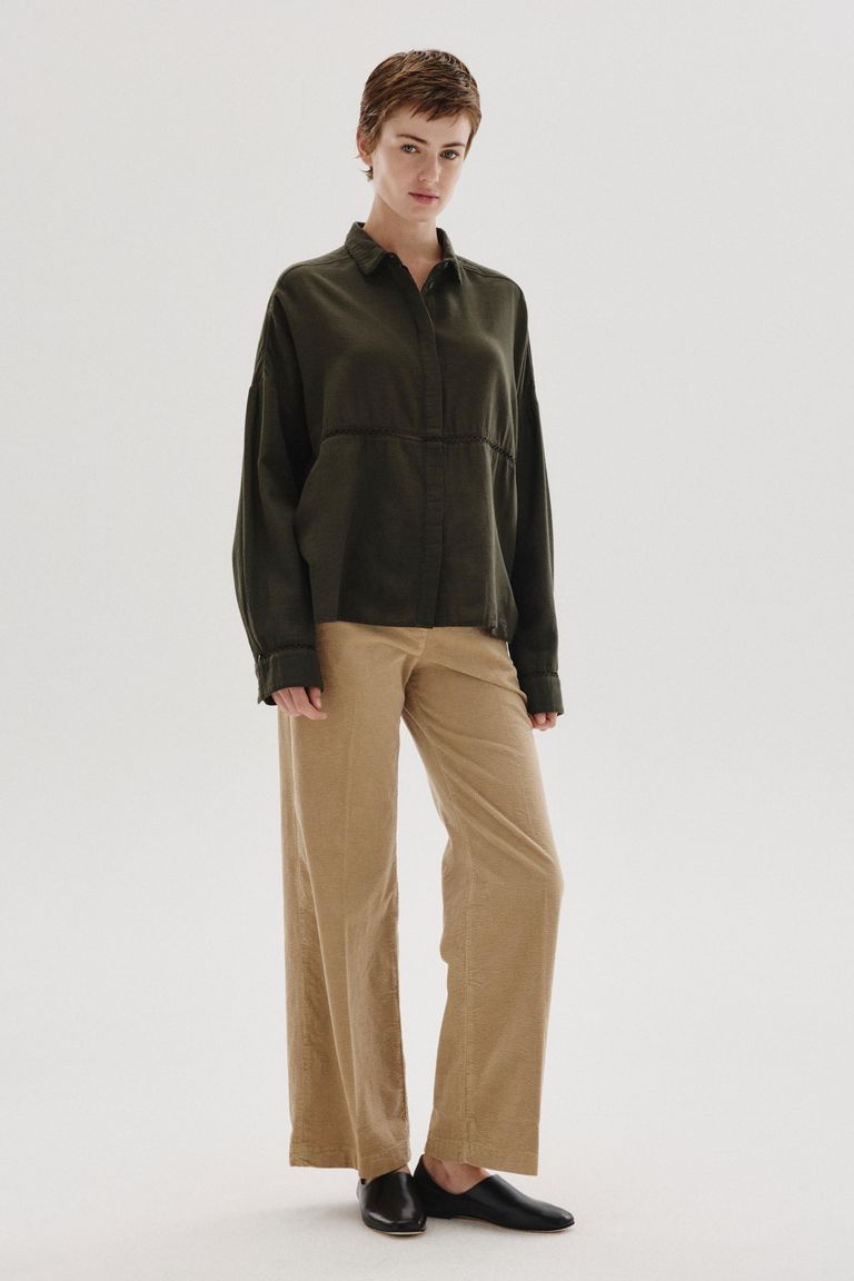 Chemise avec incrustation in micro-armure de coton et laine