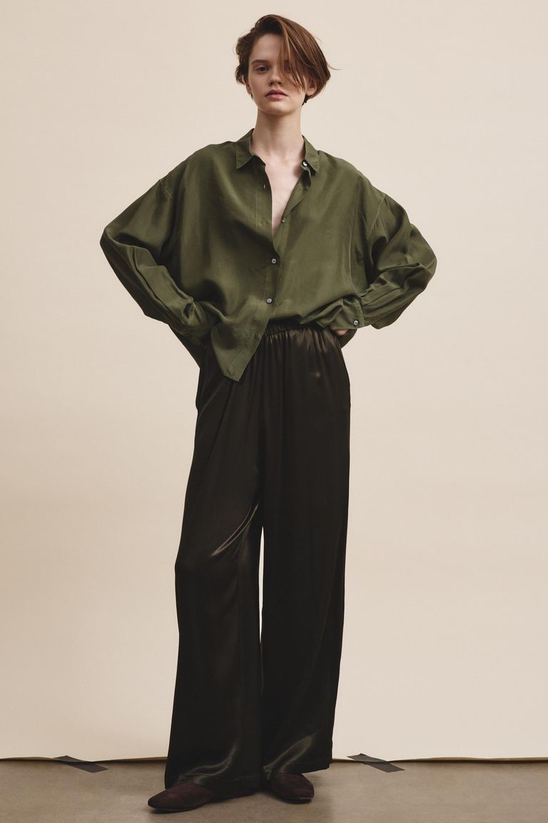 Camicia in habutai di seta salvia