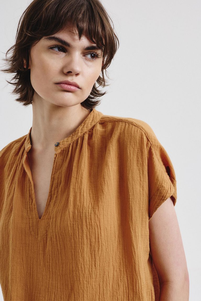 Organic cotton crepe gauze top