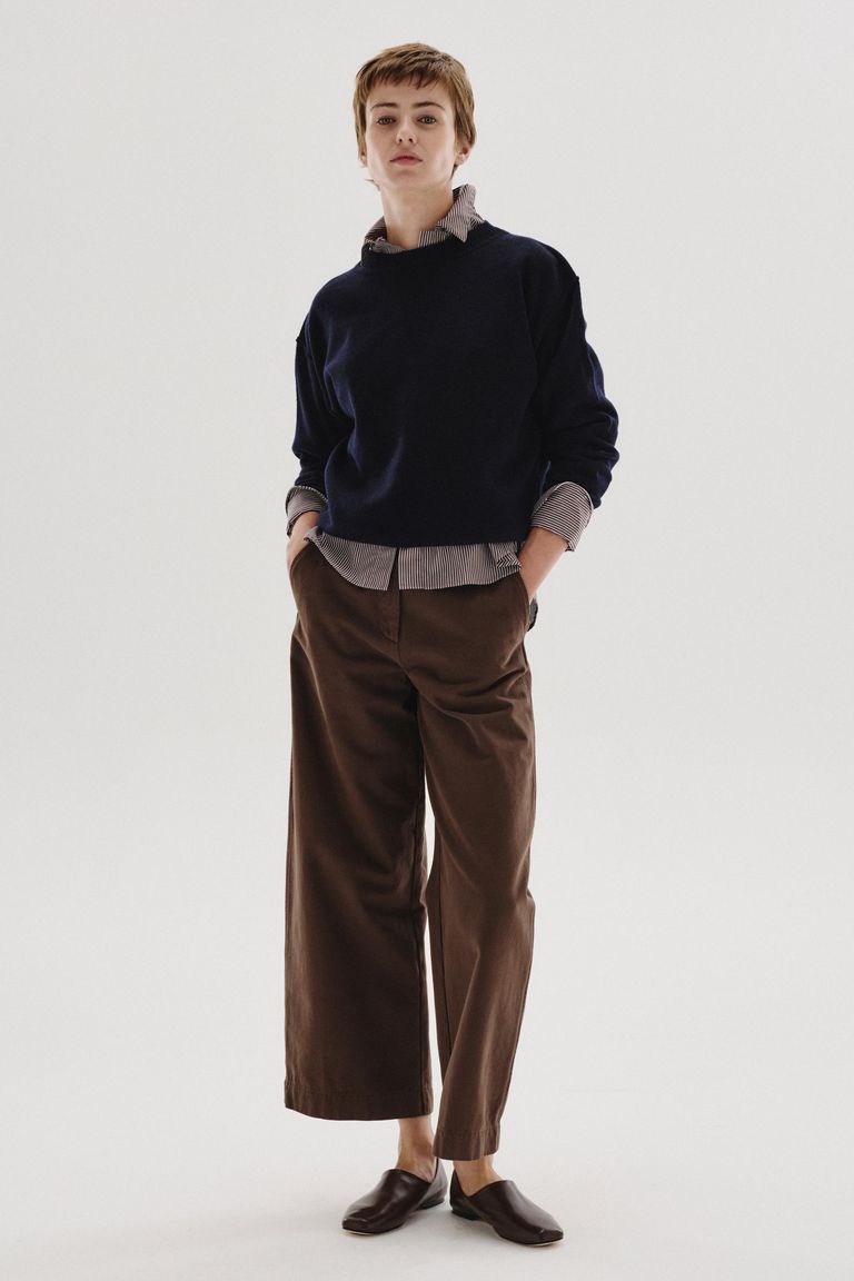 Girocollo in maglia rasata di lana e cashmere notte