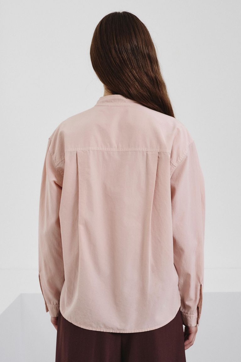 Habutai silk and cotton shirt with band collar
