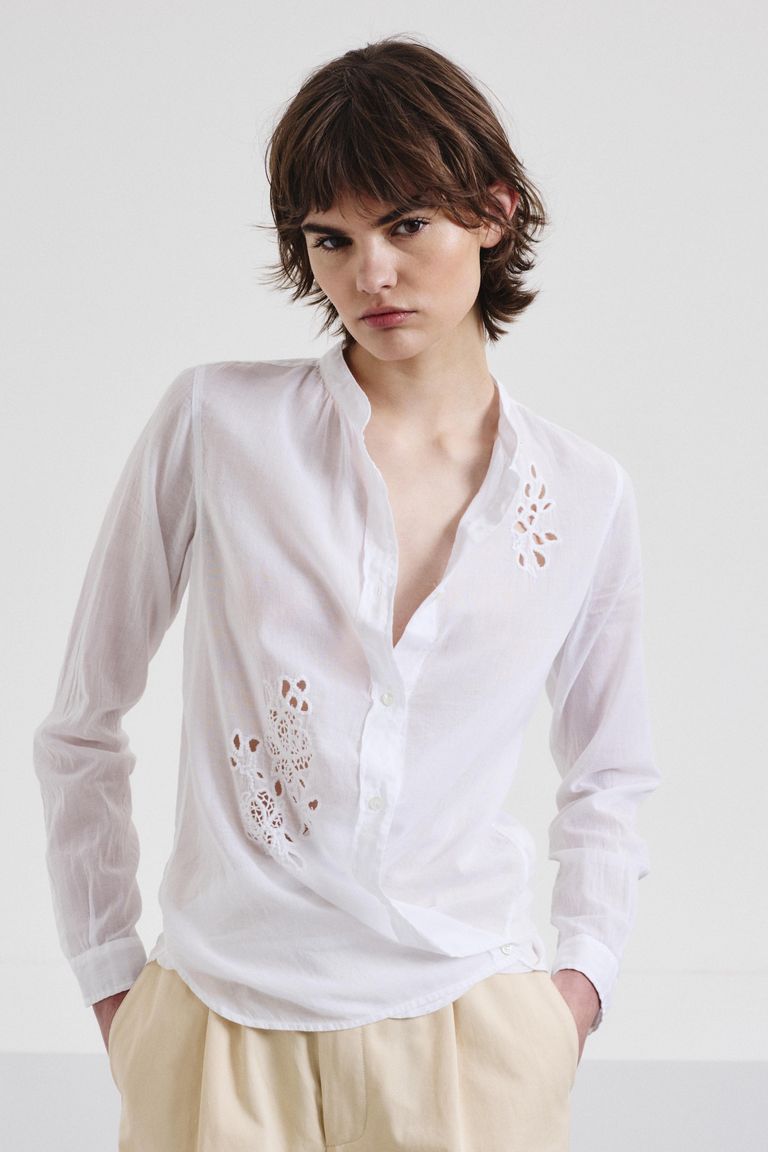 Camicia ricamata in voile di cotone