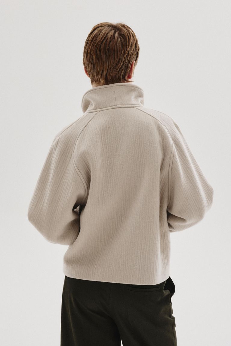 High-neck wool and cashmere cloth jacket ivory