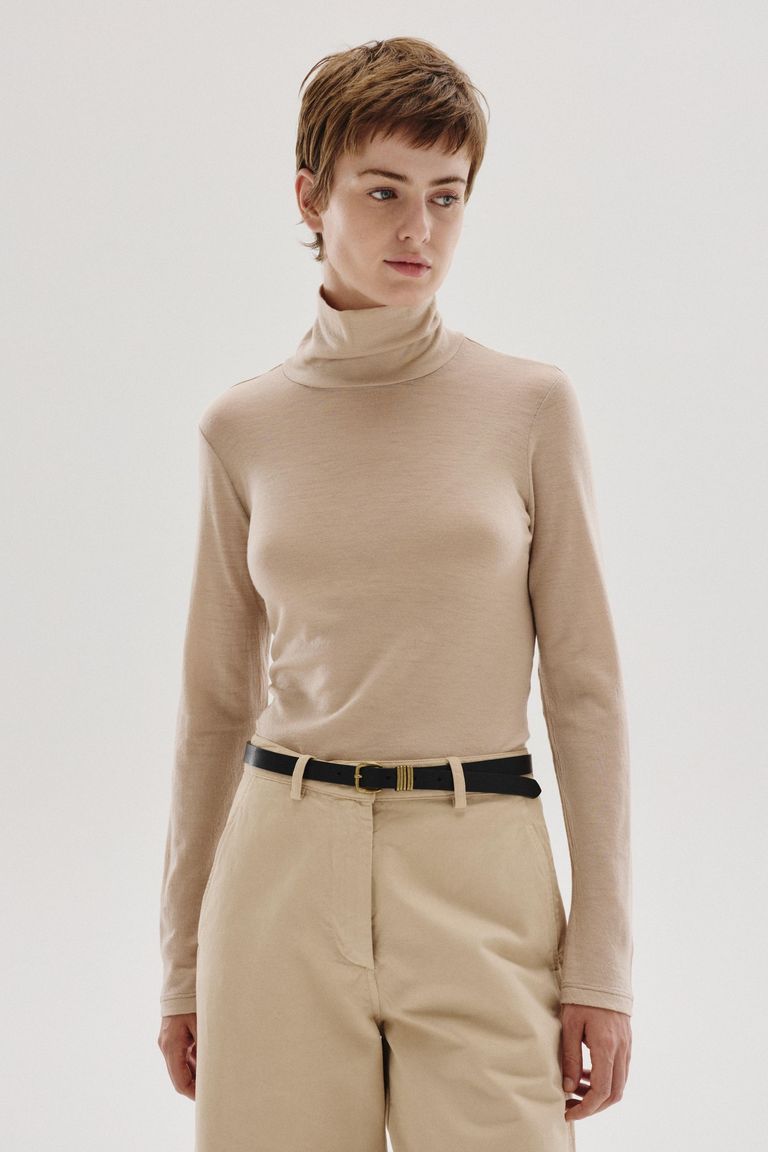 T-shirt a collo alto in jersey di lana