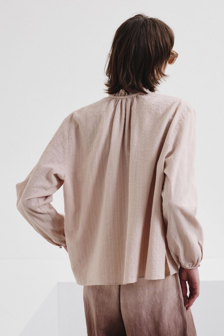 Striped cotton and linen jacquard shirt