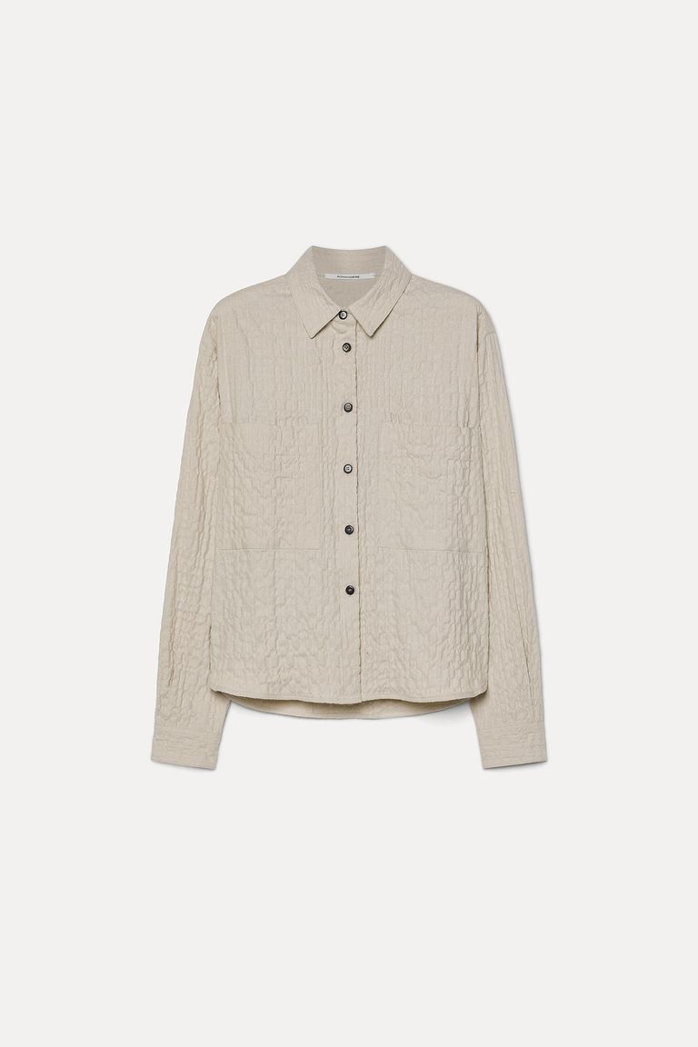 Cotton micro-herringbone embossed overshirt ivory