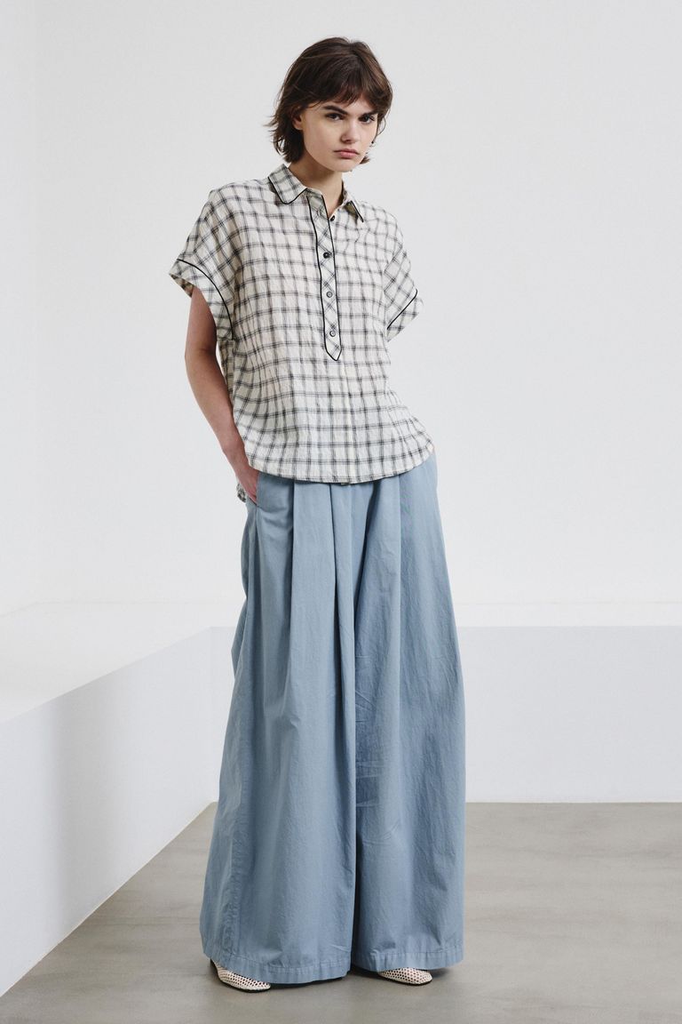 Wide-leg cotton gabardine trousers