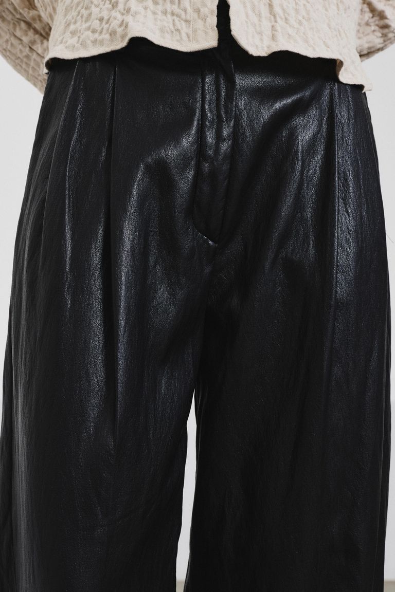 Wide-leg faux leather trousers black