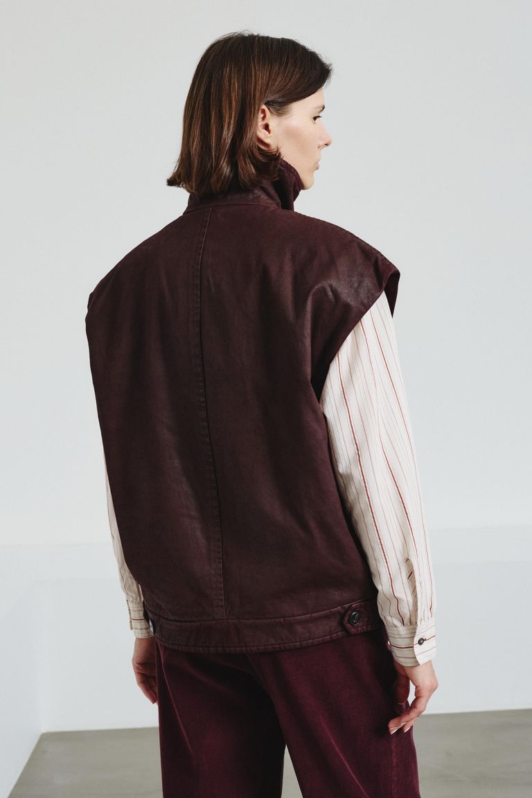 Gilet en drill de coton avec finition effect cuir