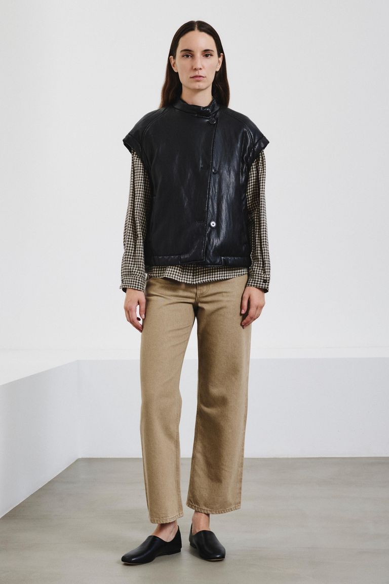 Pantalone 5 tasche straight in bull di cotone e lyocell delavè salvia