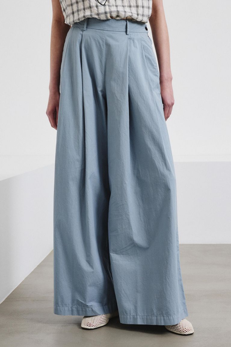 Wide-leg cotton gabardine trousers