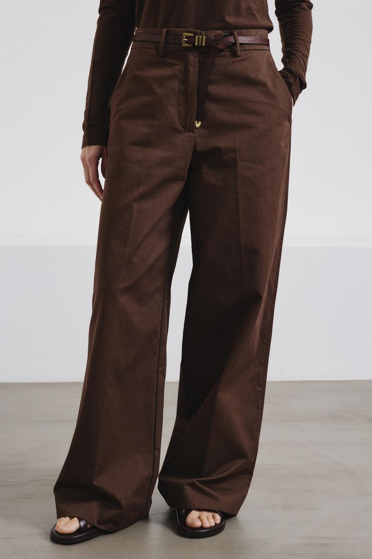 High-waist trousers in technical cotton drill