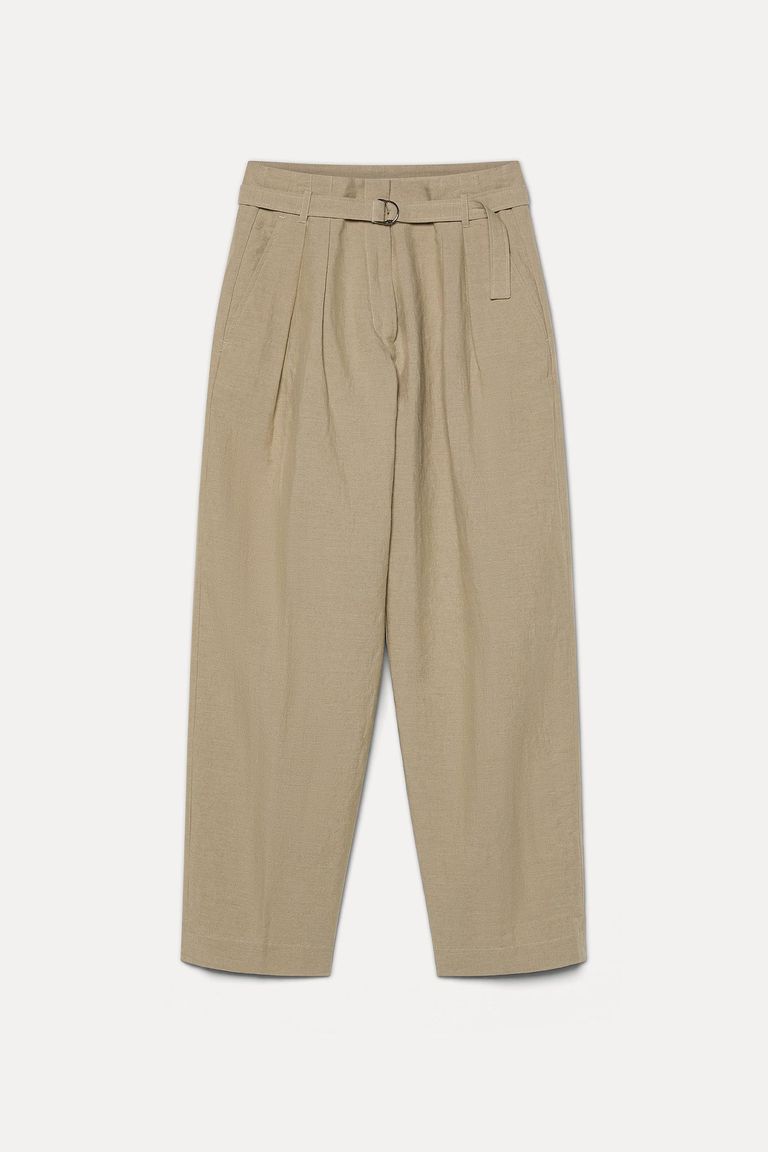 Cotton and linen twill trousers with waist tie