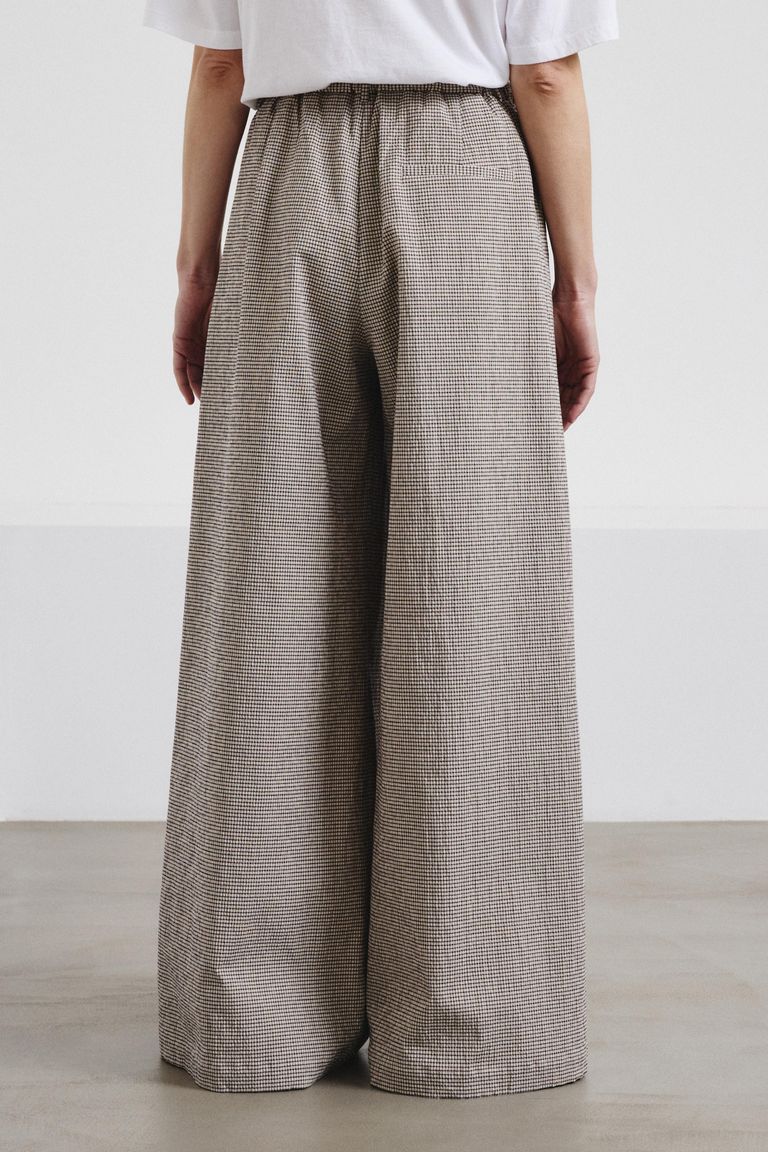 Wide-leg cotton micro-gingham trousers