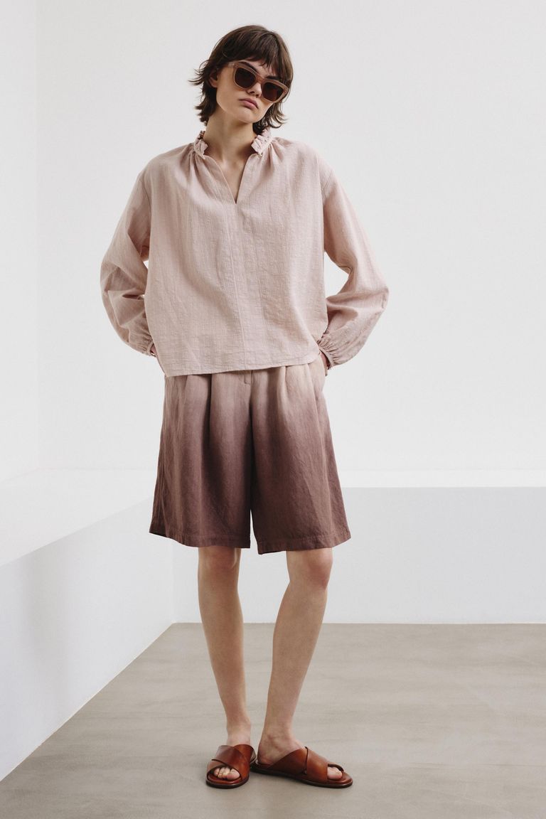 Degradé burnt-viscose and linen fabric shorts