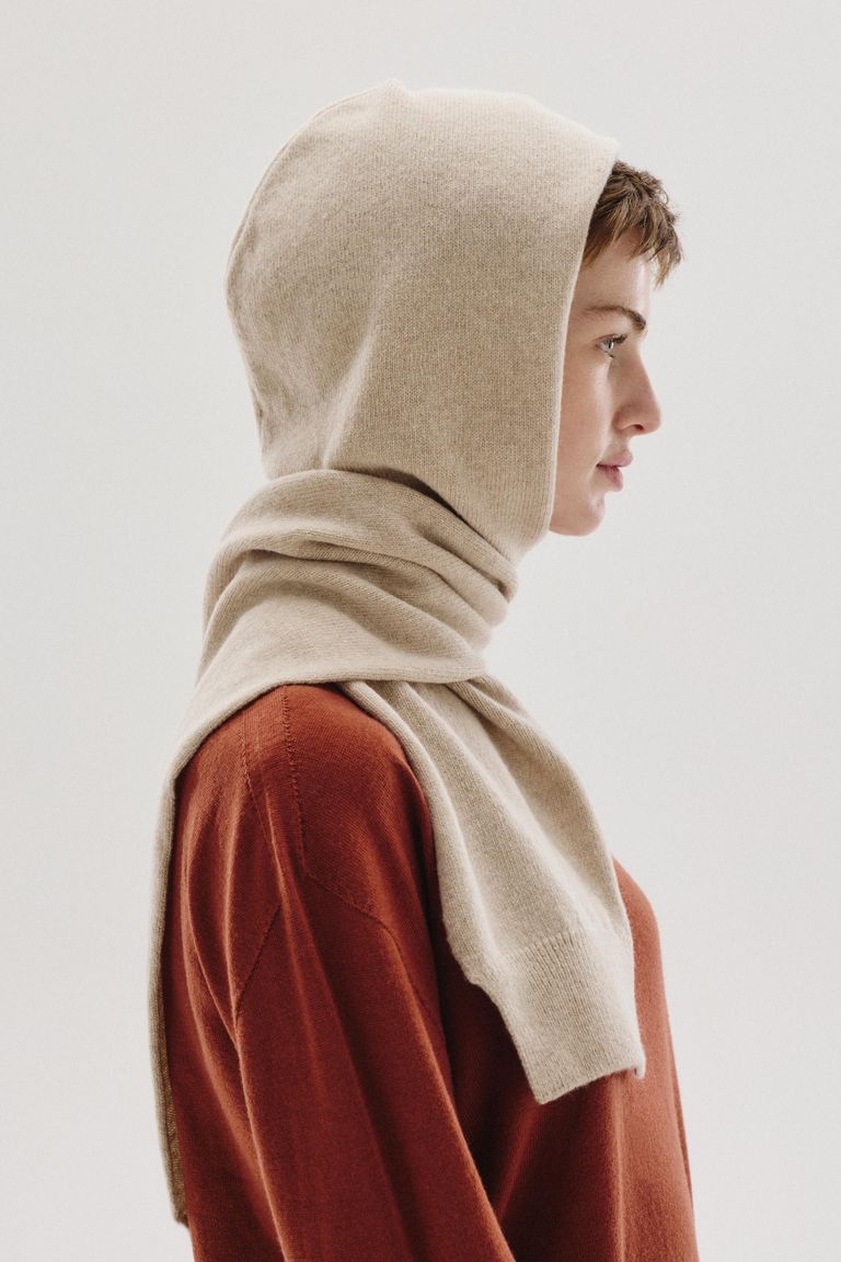 Écharpe à capuche en maille jersey de laine et cachemire