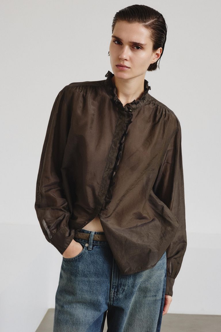 Shirt in cotton and silk muslin