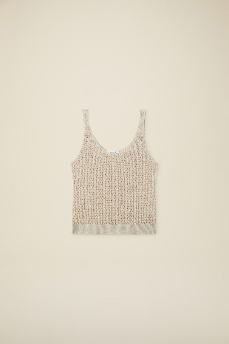 Top en maille bouclée de coton et lin perle