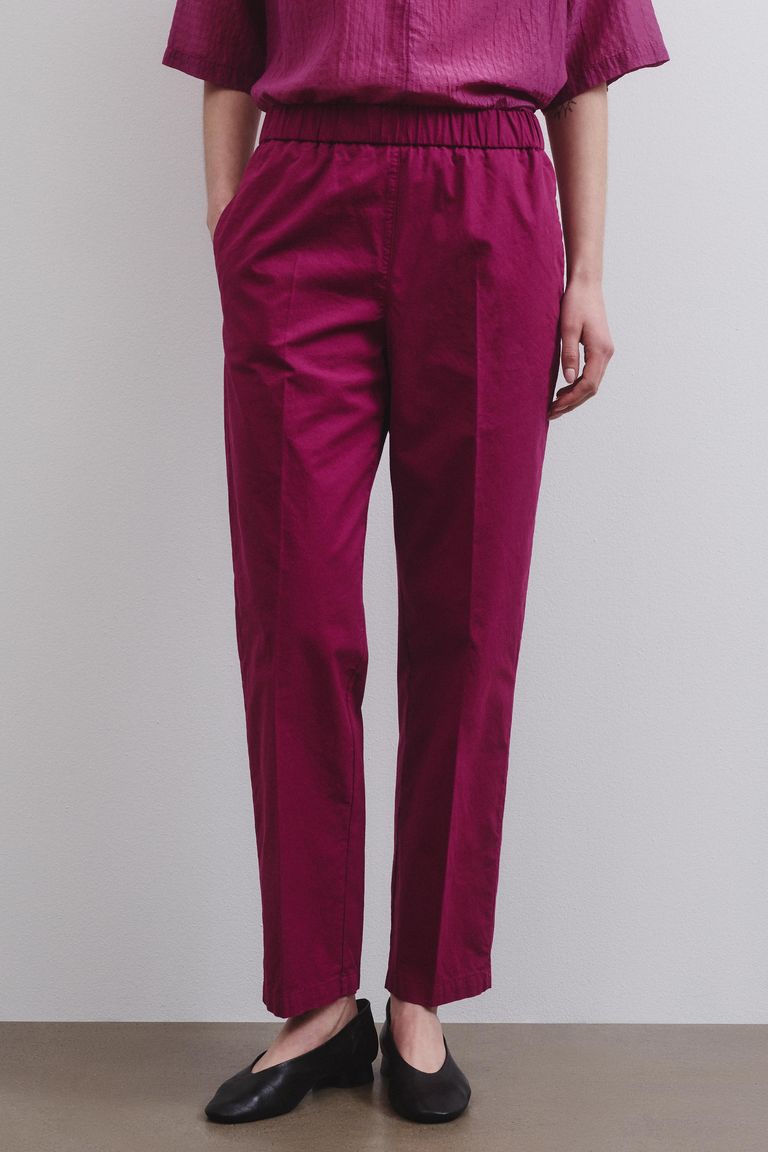 Pantalon jogging en gabardine de coton framboise