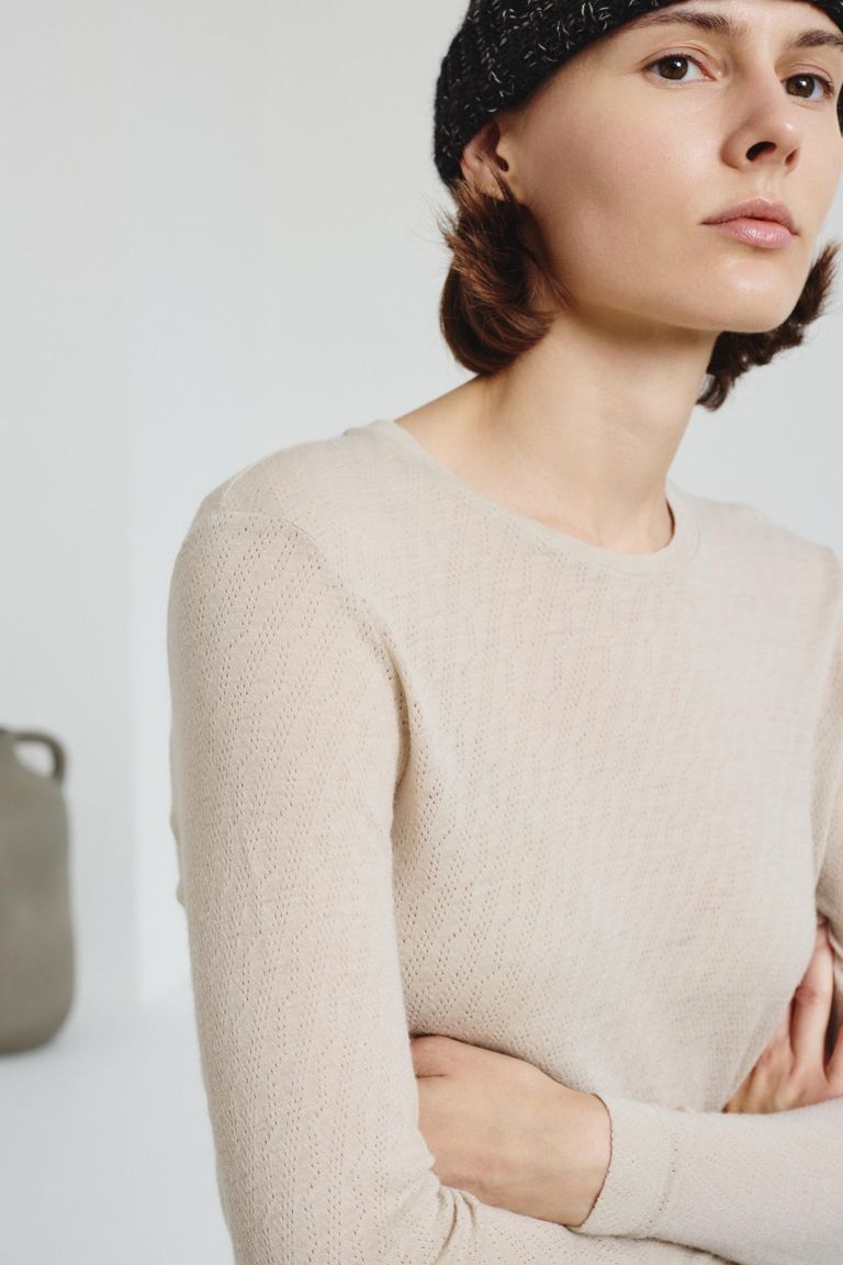 Long-sleeve T-shirt in openwork jersey
