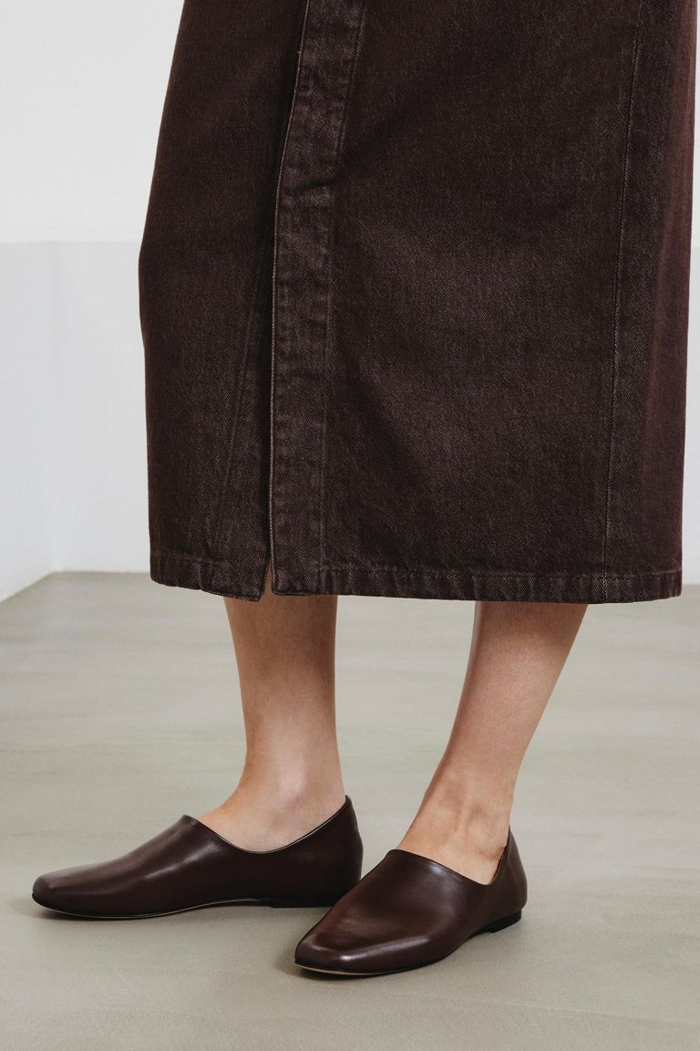 Slippers en cuir nappa acajou