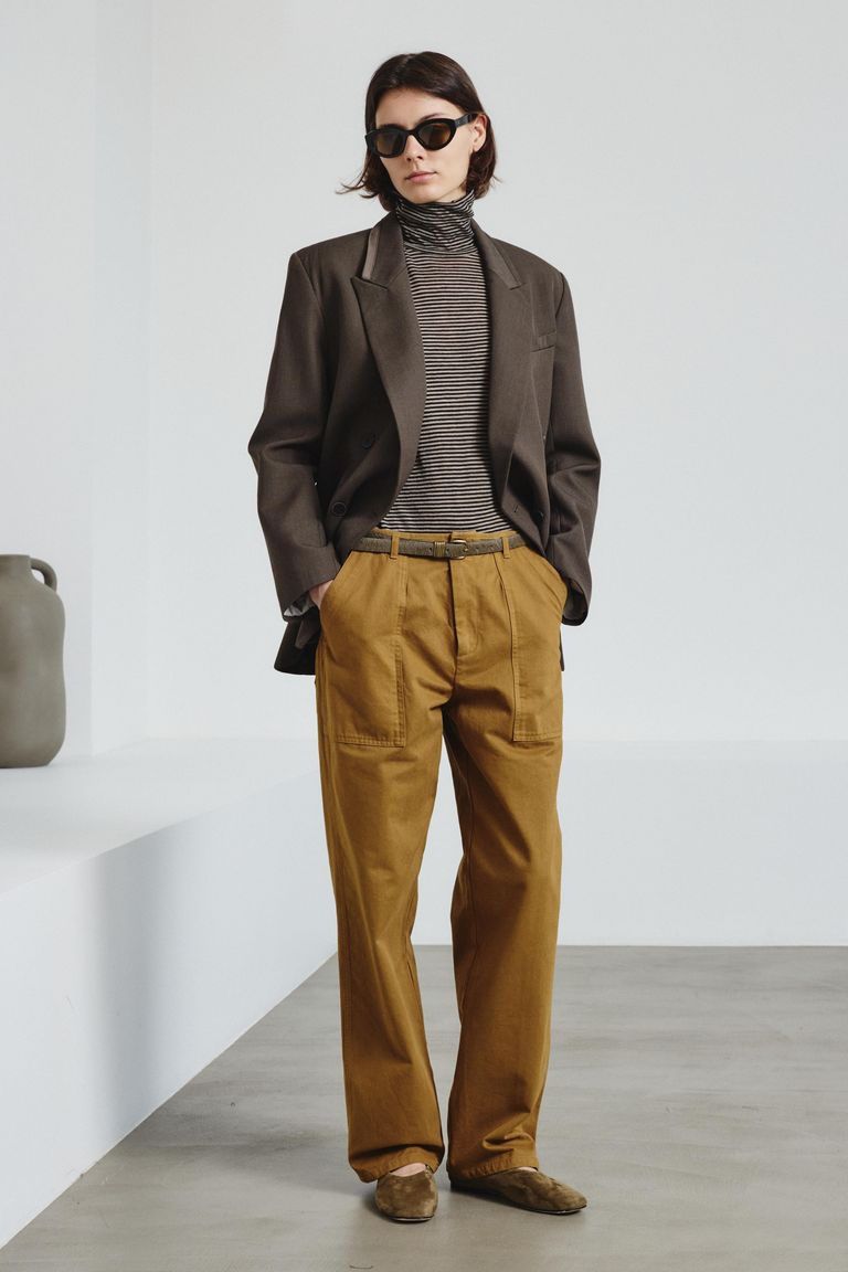 Sleeveless striped pure wool jersey turtleneck