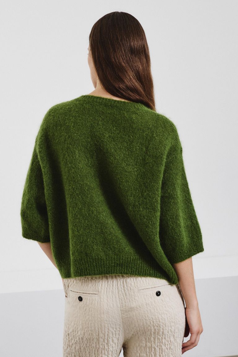 Pull à manches courtes en mohair vert algue
