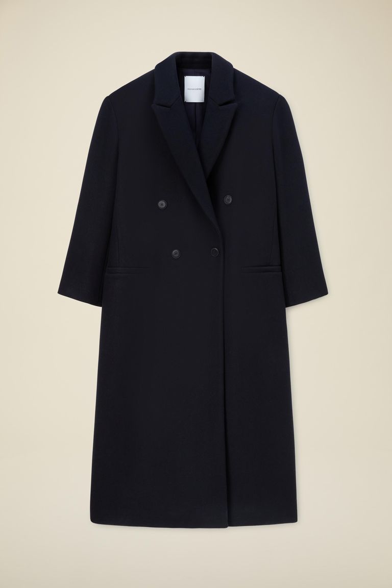 Double-breasted coat in double wool cloth