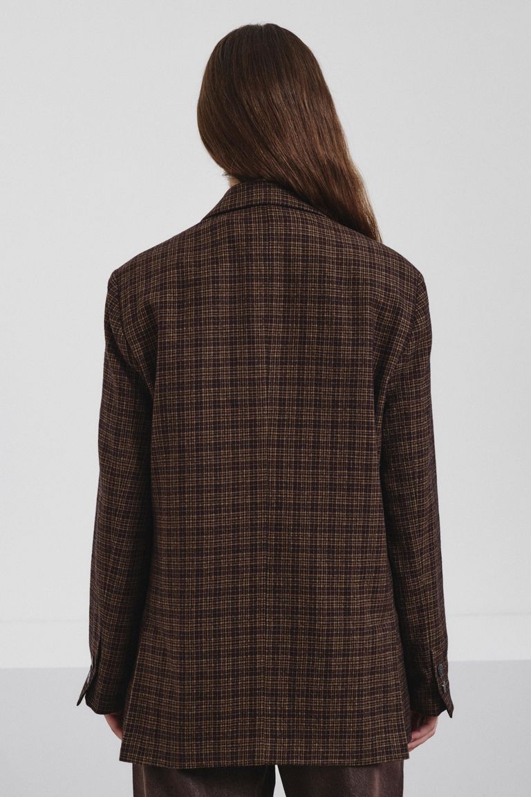 Micro-check flannel double-breasted jacket