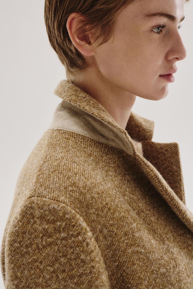 Manteau en drap de laine et coton chiné