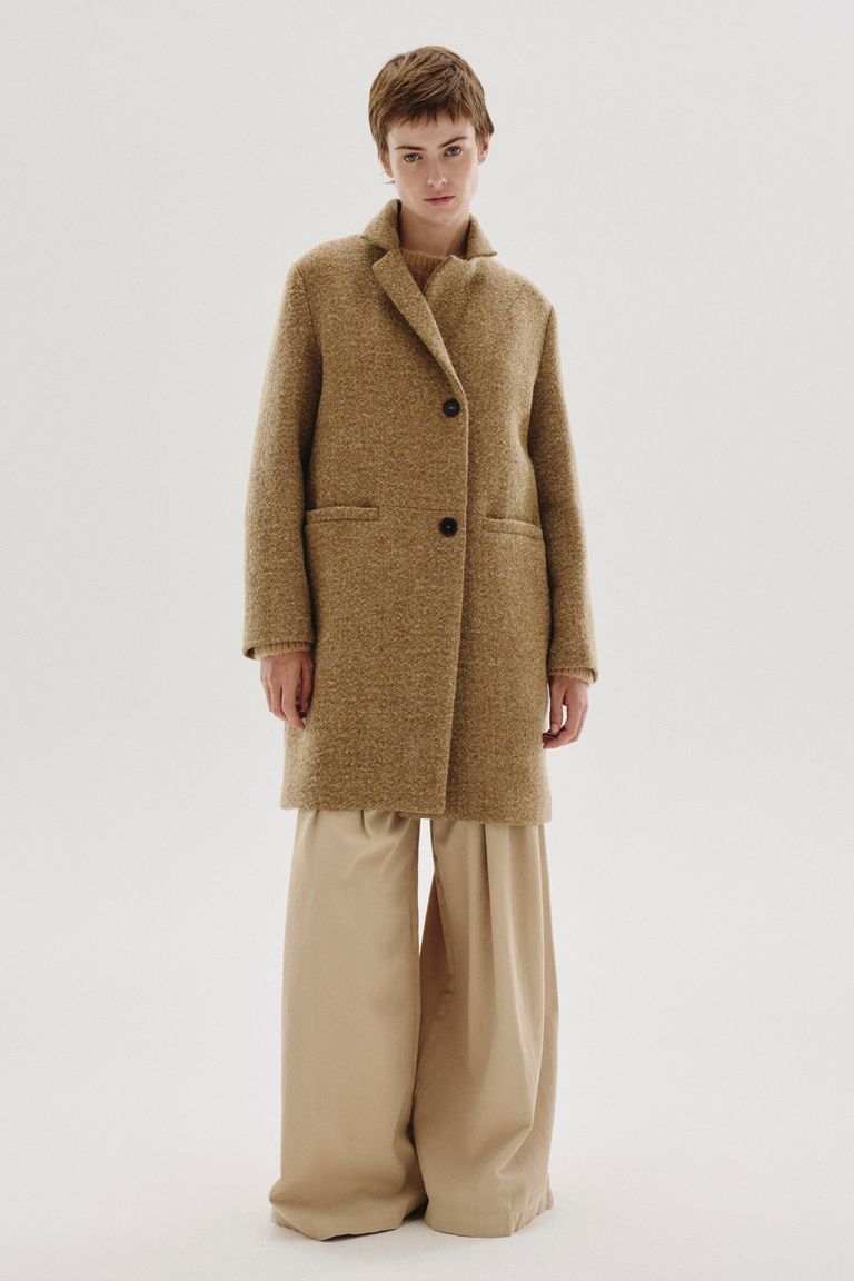 Manteau en drap de laine et coton chiné