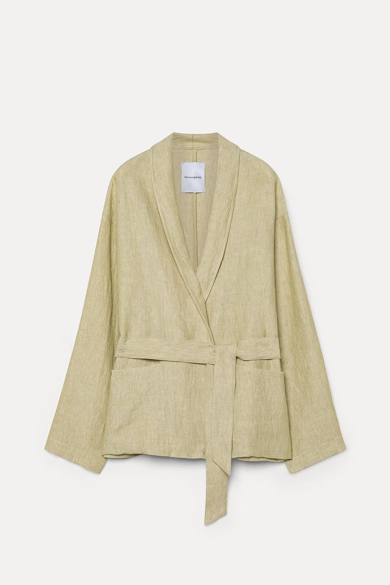 Giacca in twill melange di lino e cotone con cintura