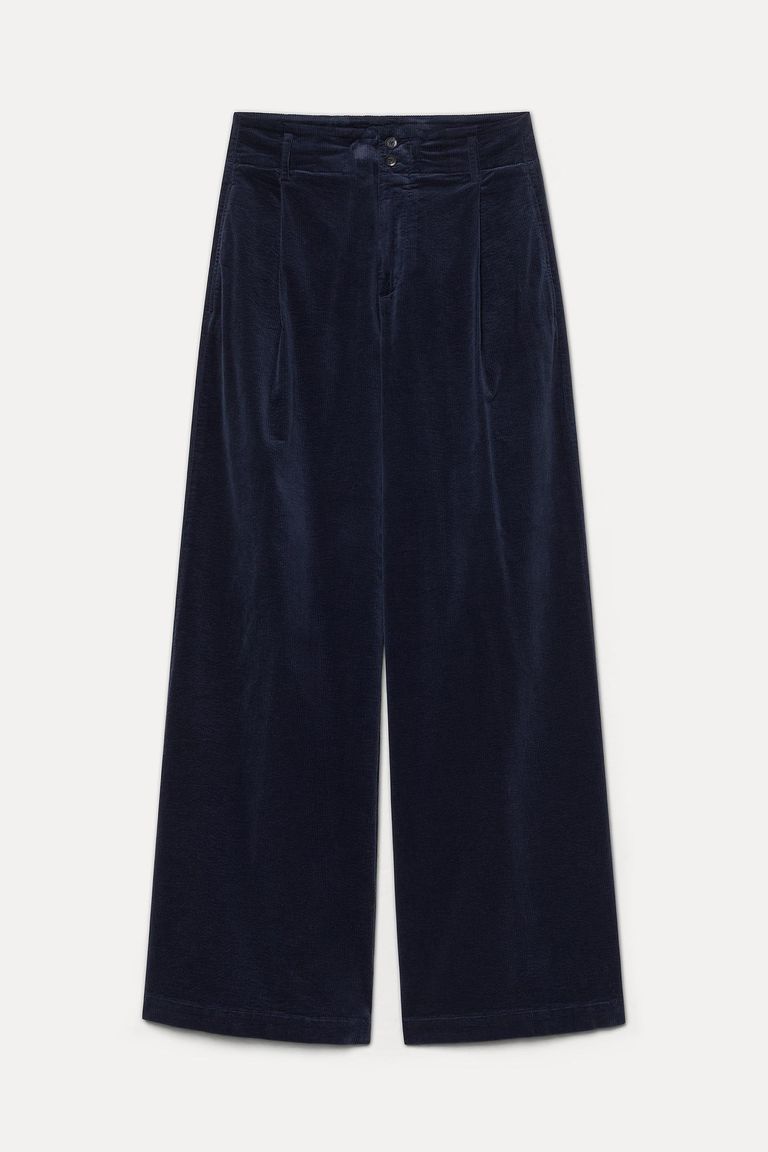 Pantalone ampio in velluto a coste blu scuro