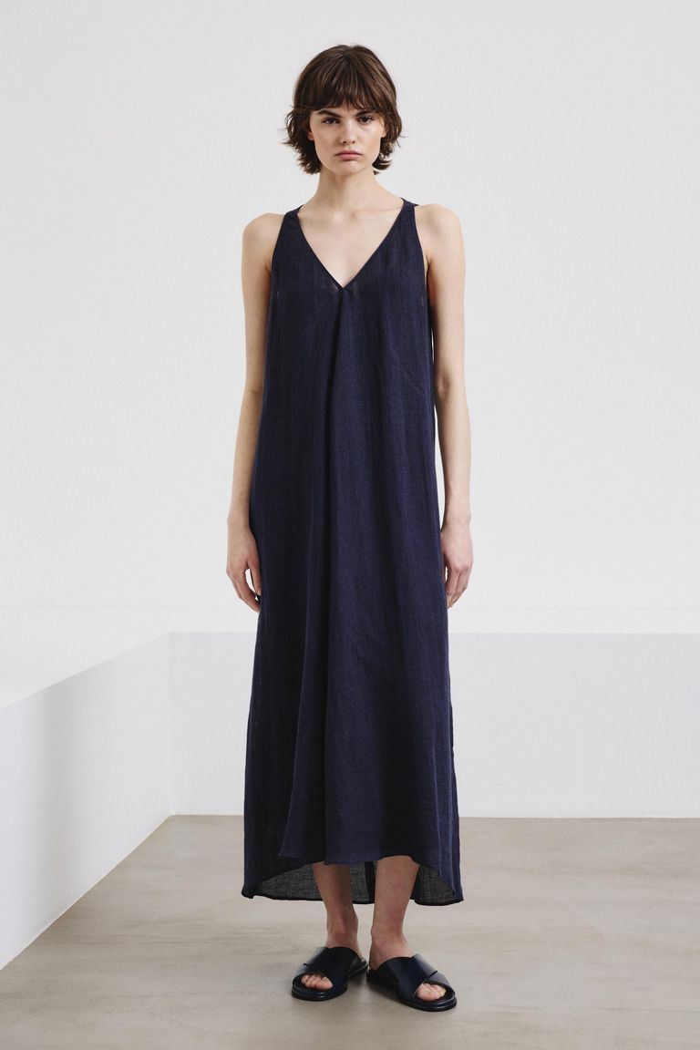 Sleeveless linen and cotton gauze dress