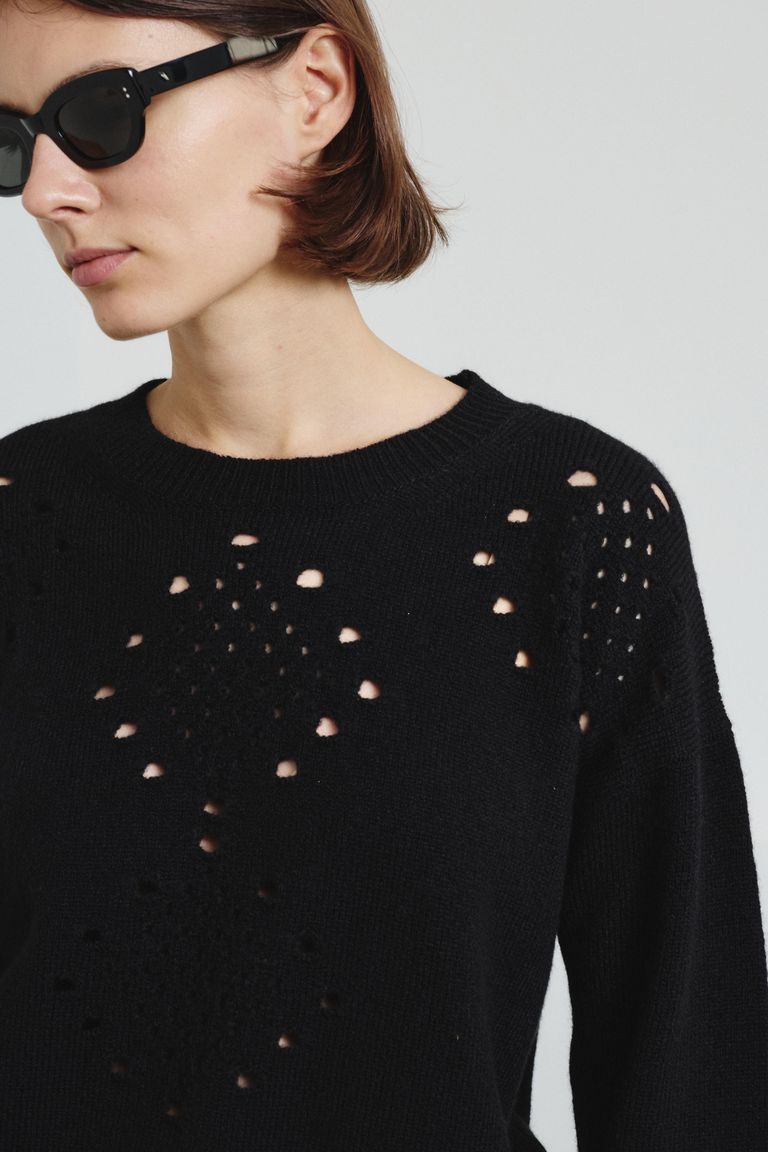 Inlaid crew neck in felted merino wool