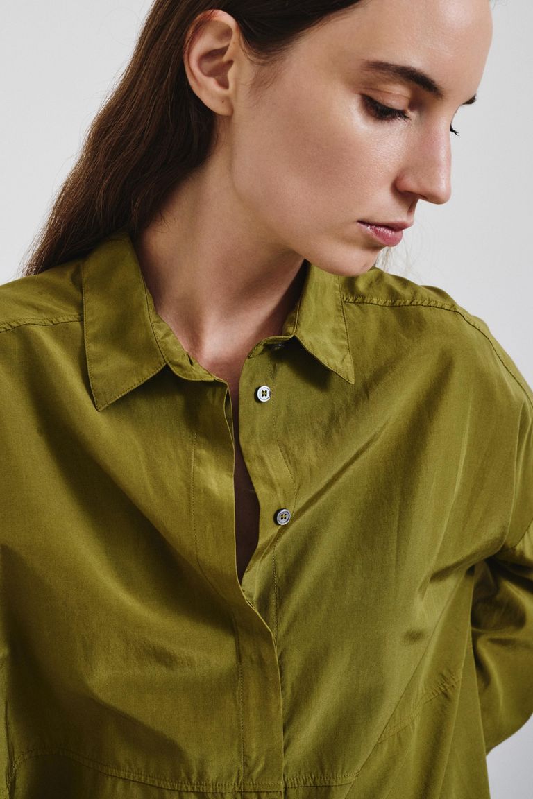 Habutai silk and cotton shirt avocado