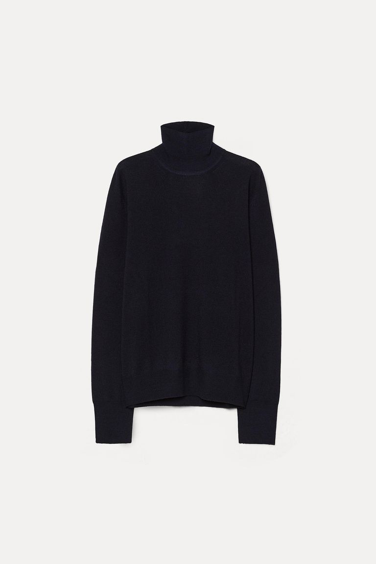 Dolcevita in maglia di lana rasata navy
