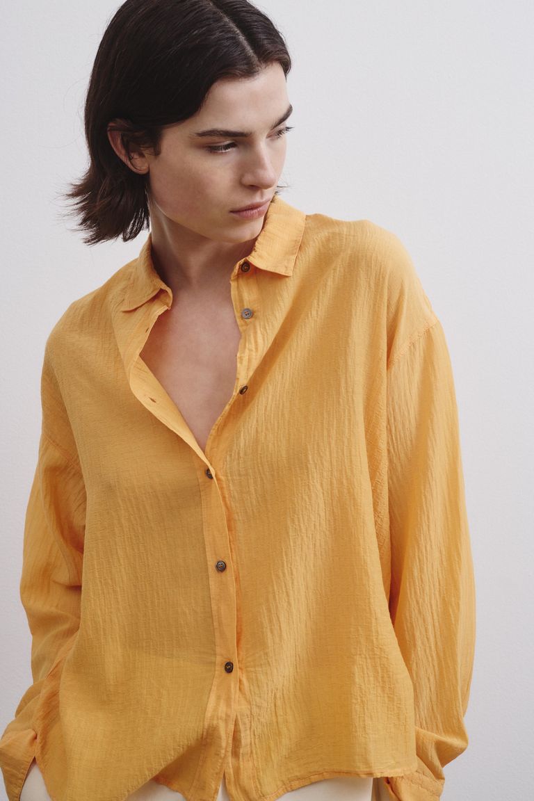 Chemise en voile froissé de coton et soie