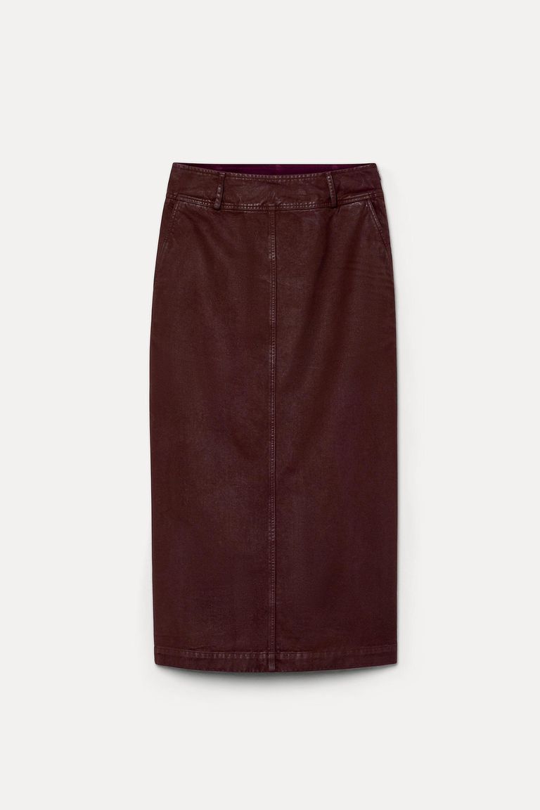 Cotton drill skirt with leather-like handfeel