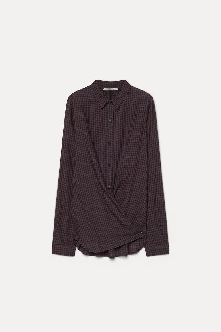 Side-buttoned shirt in gingham flannel night blue