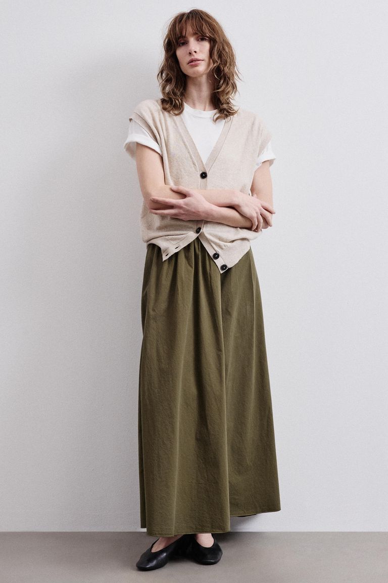 Skirt in cotton gabardine khaki