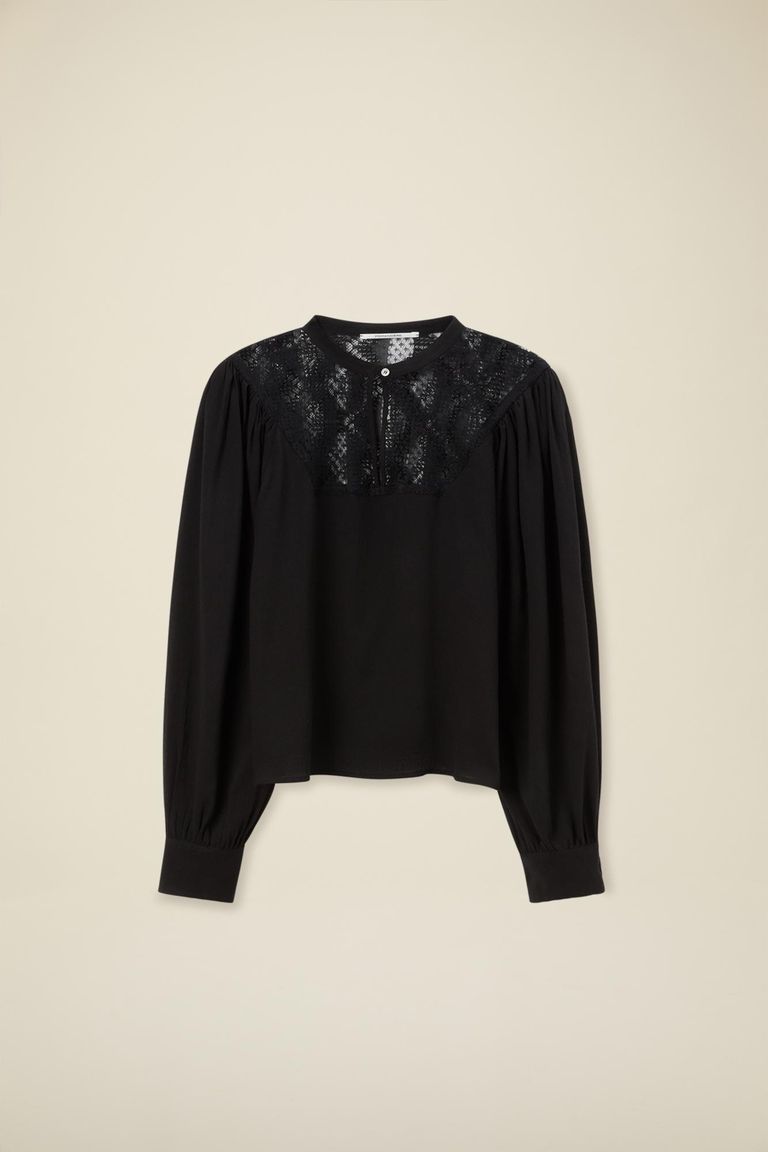 Camicia in garza con plastron di pizzo