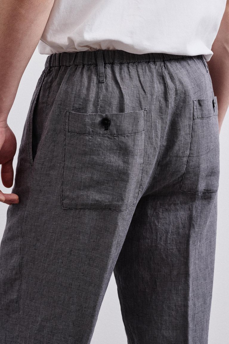 Pied-de-poule linen trousers