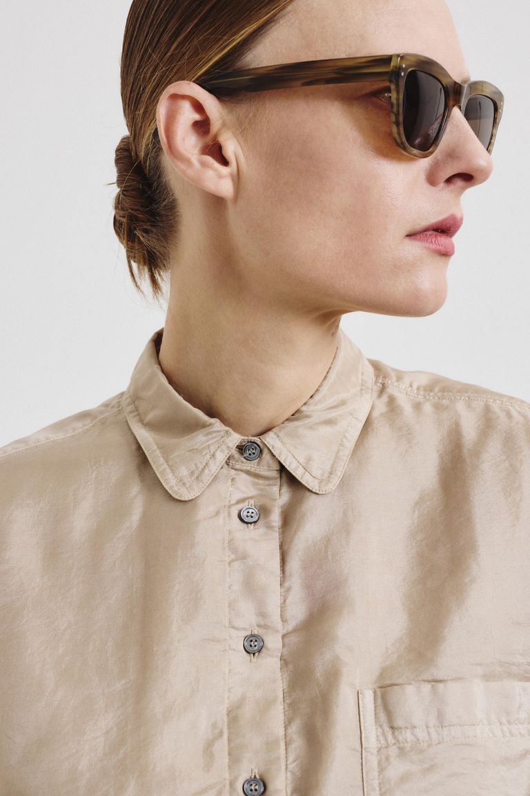 Camicia in tessuto accoppiato di cotone e seta