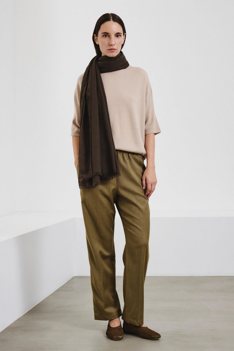Pantalon de jogging en flanelle de coton et laine chinée avocat