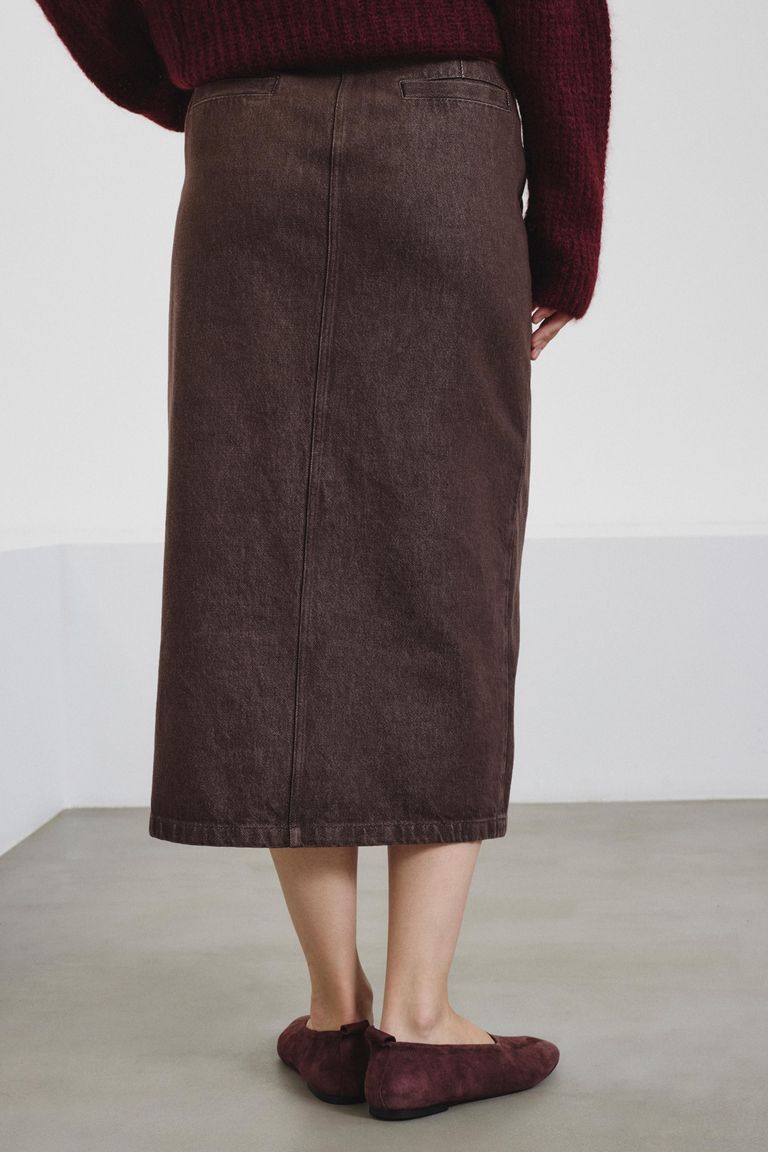 Faded cotton and lyocell bull denim skirt